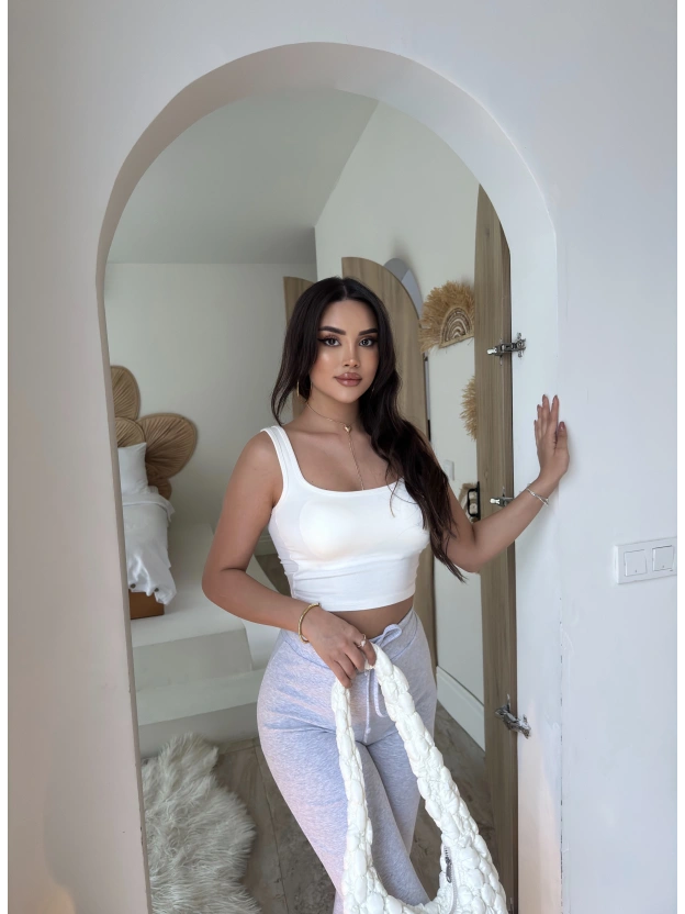 Beyaz Kalın Askılı Gloplu Basic Crop