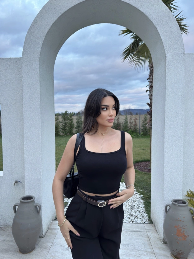 Siyah Kalın Askılı Gloplu Basic Crop