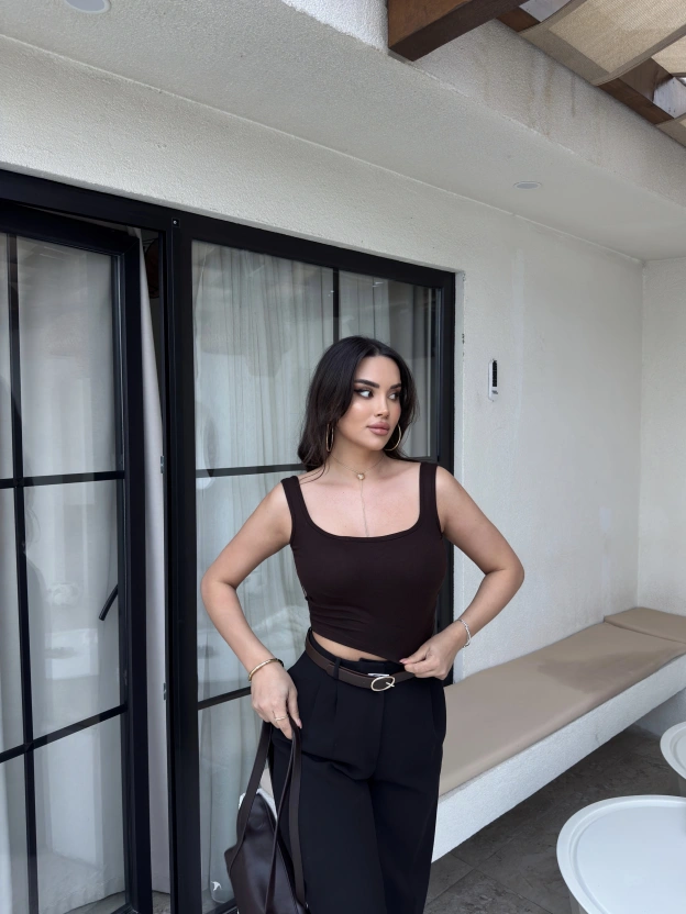 Kahverengi Kalın Askılı Gloplu Basic Crop