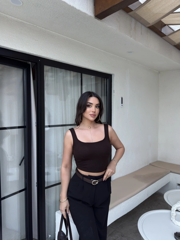 Kahverengi Kalın Askılı Gloplu Basic Crop
