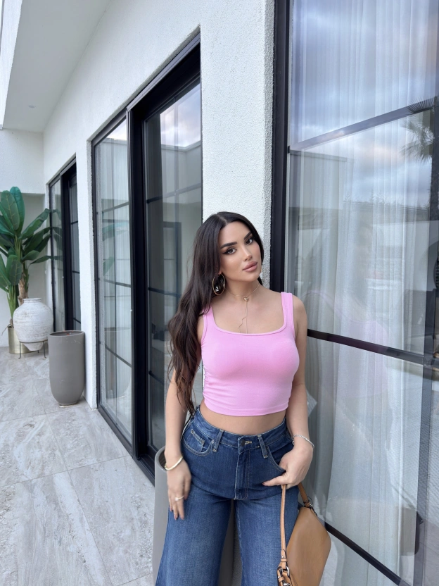 Pembe Kalın Askılı Gloplu Basic Crop