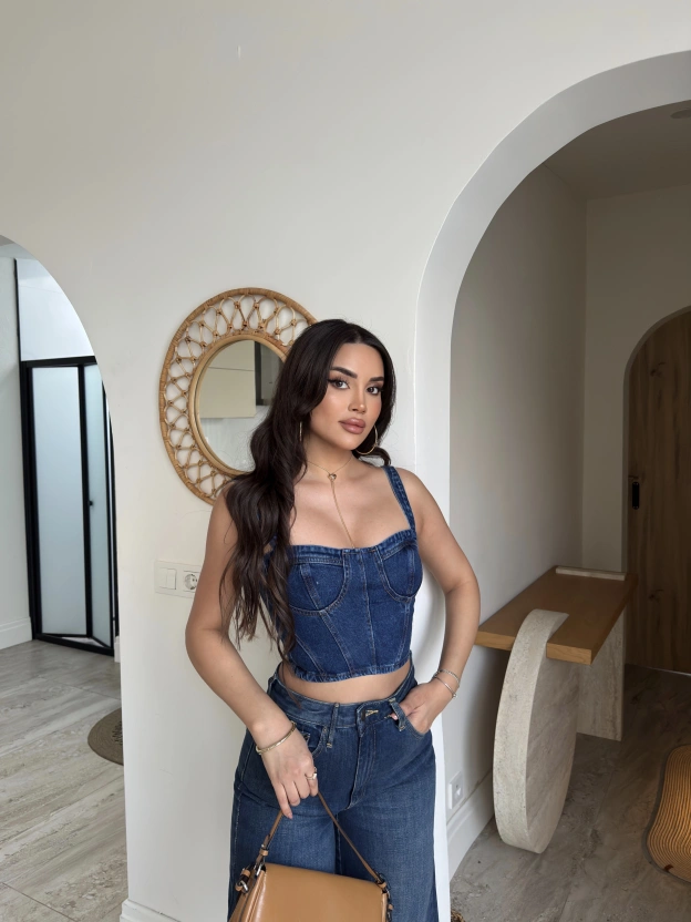 Koyu Mavi Denim Büstiyer