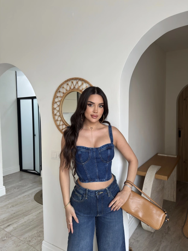 Koyu Mavi Denim Büstiyer