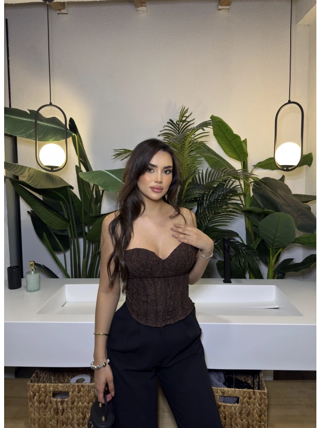 Kahverengi Korseli Dantel Zra Straplez Bralet