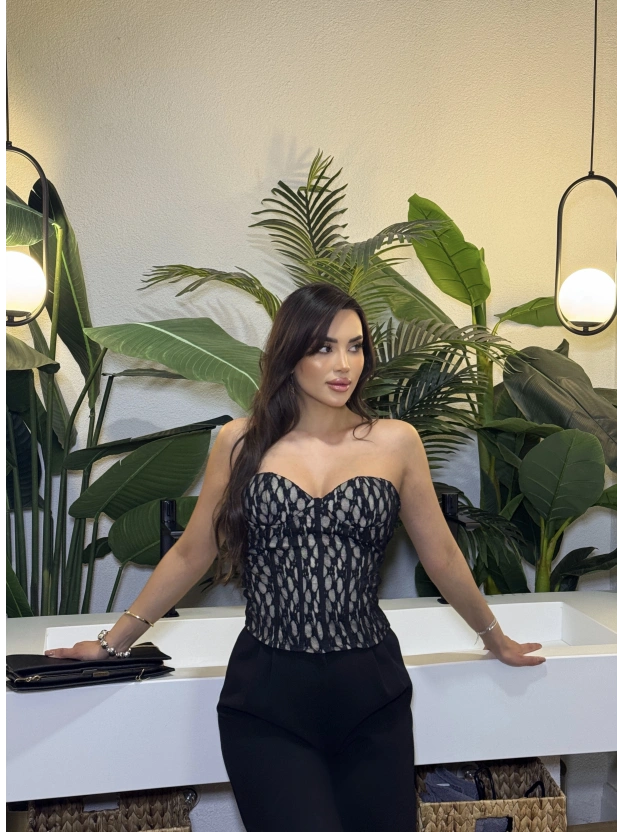 Siyah Korseli Dantel Zra Straplez Bralet