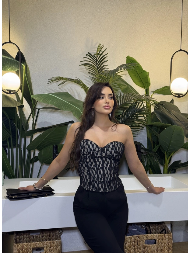 Siyah Korseli Dantel Zra Straplez Bralet
