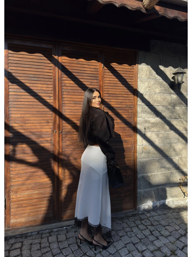 Beyaz Güpür Detay Uzun Etek