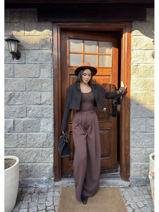 Kahverengi Kumaş Balon Pantolon