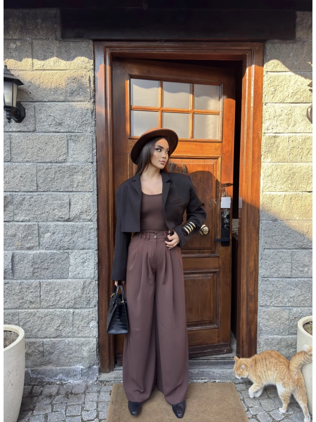 Kahverengi Kumaş Balon Pantolon