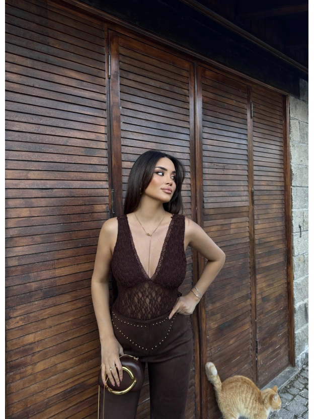 Kahverengi Dantel Büstiyer