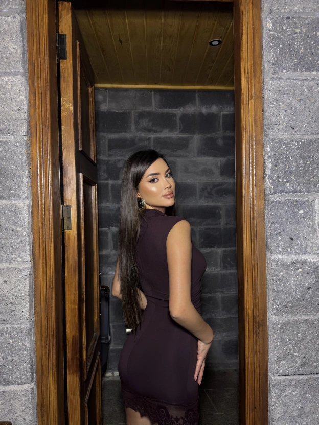 Mürdüm Güpür Detay Premium Elbise