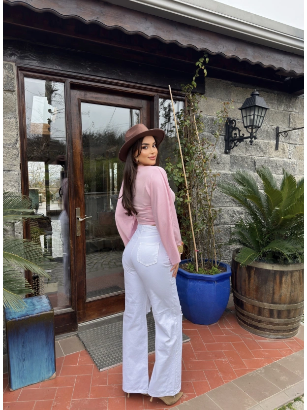 Beyaz Yırtık Palazzo Pantolon