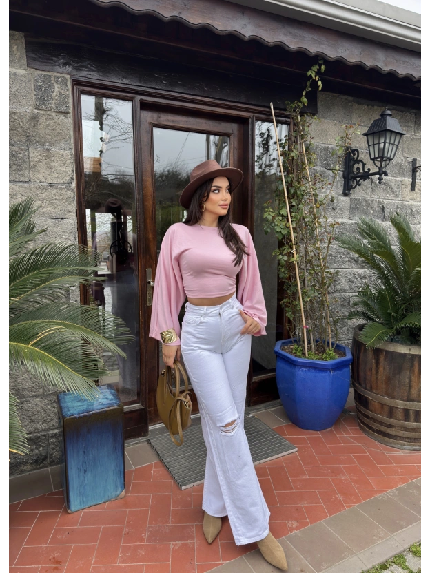 Beyaz Yırtık Palazzo Pantolon