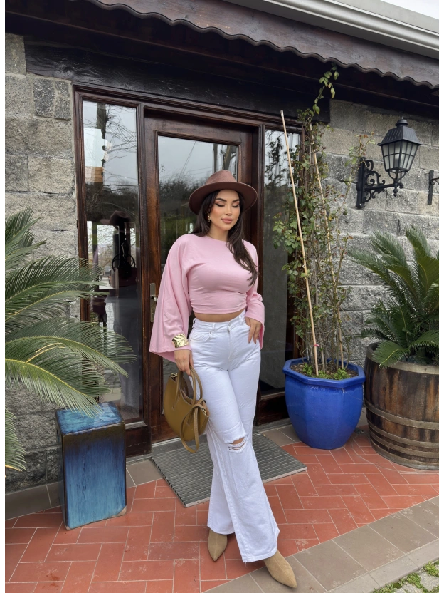 Beyaz Yırtık Palazzo Pantolon