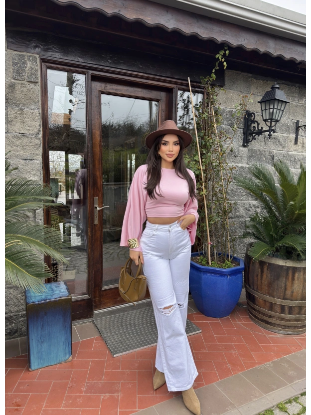 Beyaz Yırtık Palazzo Pantolon