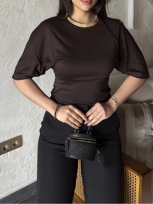 Kahverengi Drapeli Modal Tshırt