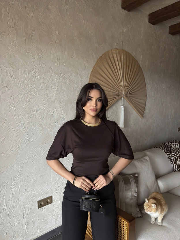 Kahverengi Drapeli Modal Tshırt