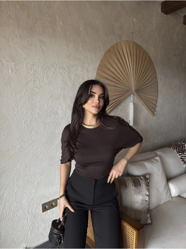 Kahverengi Drapeli Modal Tshırt