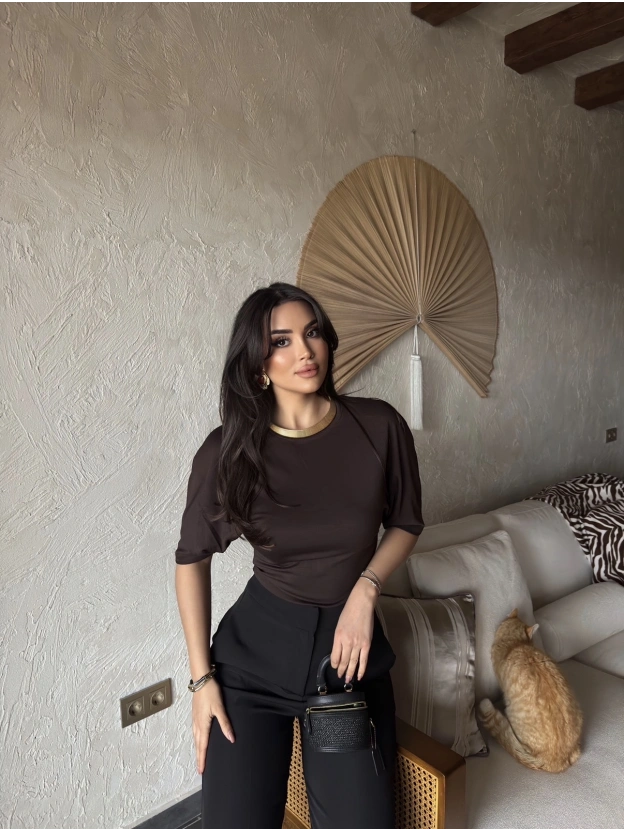 Kahverengi Drapeli Modal Tshırt