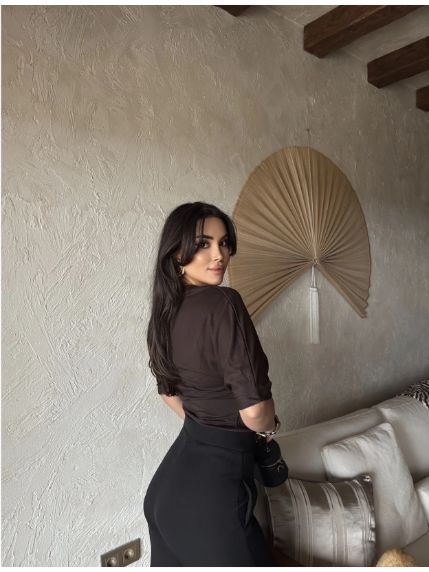 Kahverengi Drapeli Modal Tshırt