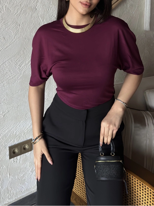 Mürdüm Drapeli Modal Tshırt