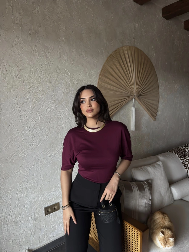 Mürdüm Drapeli Modal Tshırt