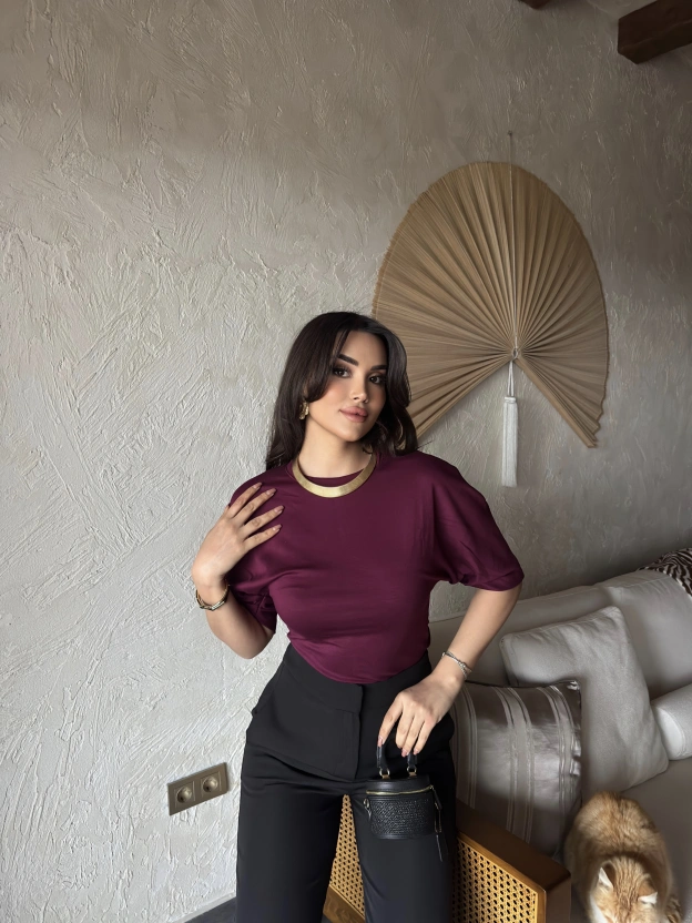 Mürdüm Drapeli Modal Tshırt