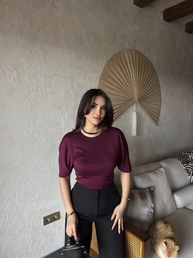 Mürdüm Drapeli Modal Tshırt