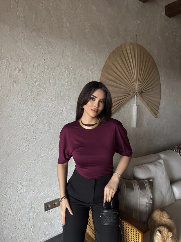 Mürdüm Drapeli Modal Tshırt