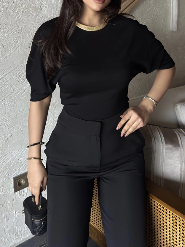 Siyah Drapeli Modal Tshırt