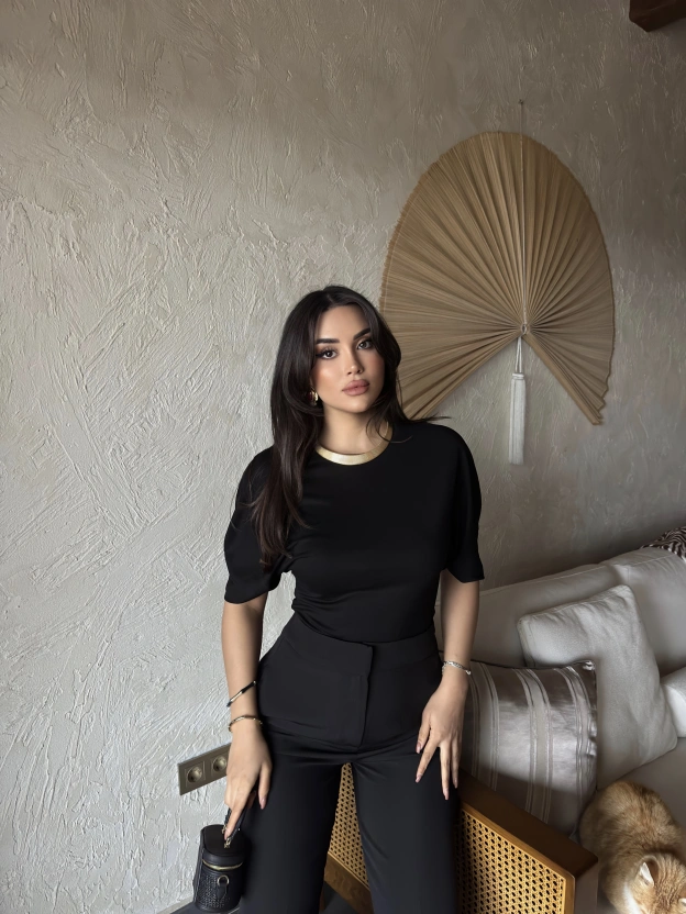 Siyah Drapeli Modal Tshırt