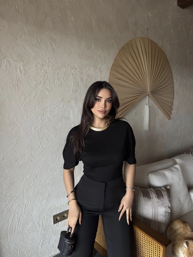 Siyah Drapeli Modal Tshırt