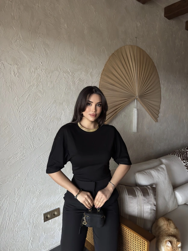 Siyah Drapeli Modal Tshırt