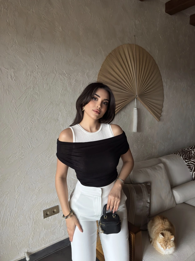 Siyah İkili Transparan Bluz Takım