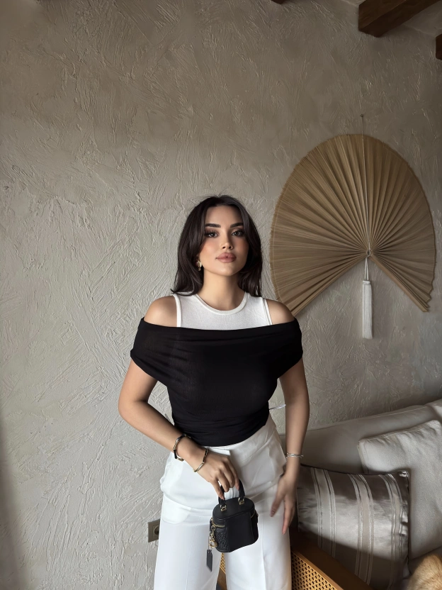 Siyah İkili Transparan Bluz Takım