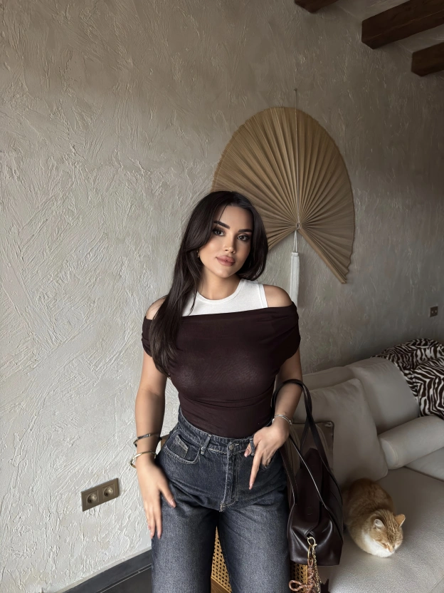 Kahverengi İkili Transparan Bluz Takım