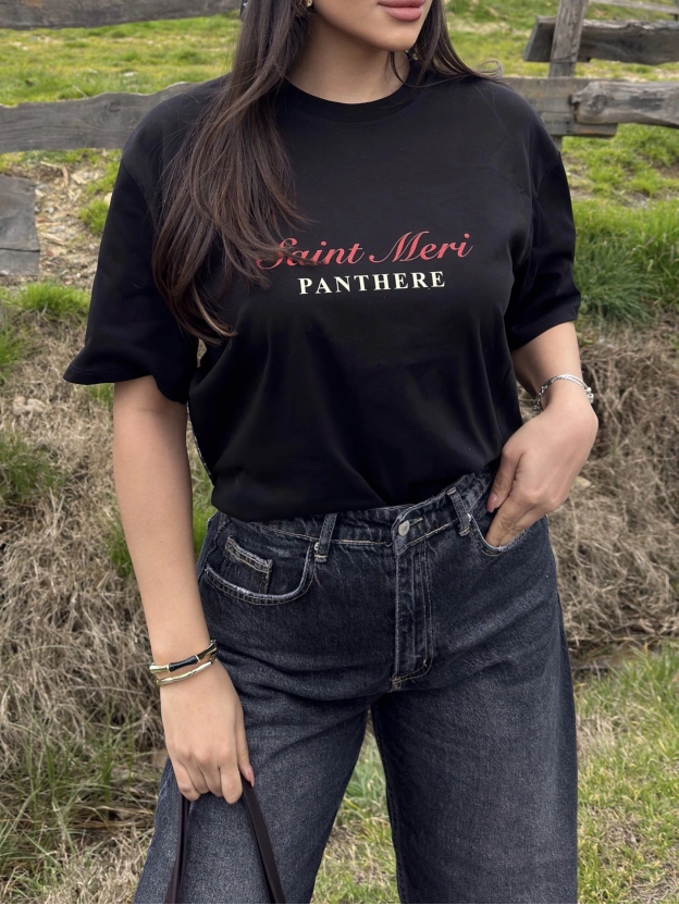 Siyah Baskılı Oversize Tshırt