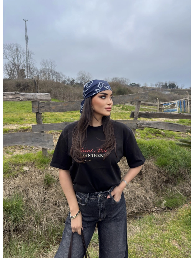 Siyah Baskılı Oversize Tshırt