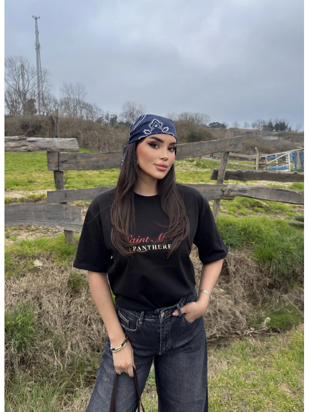 Siyah Baskılı Oversize Tshırt