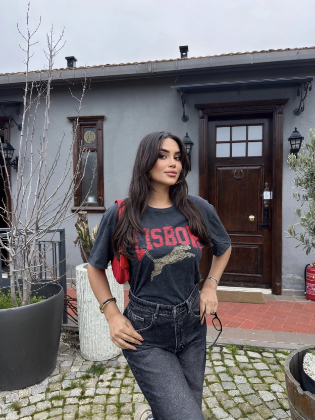 Füme Yıkamalı Baskılı Oversize Tshırt