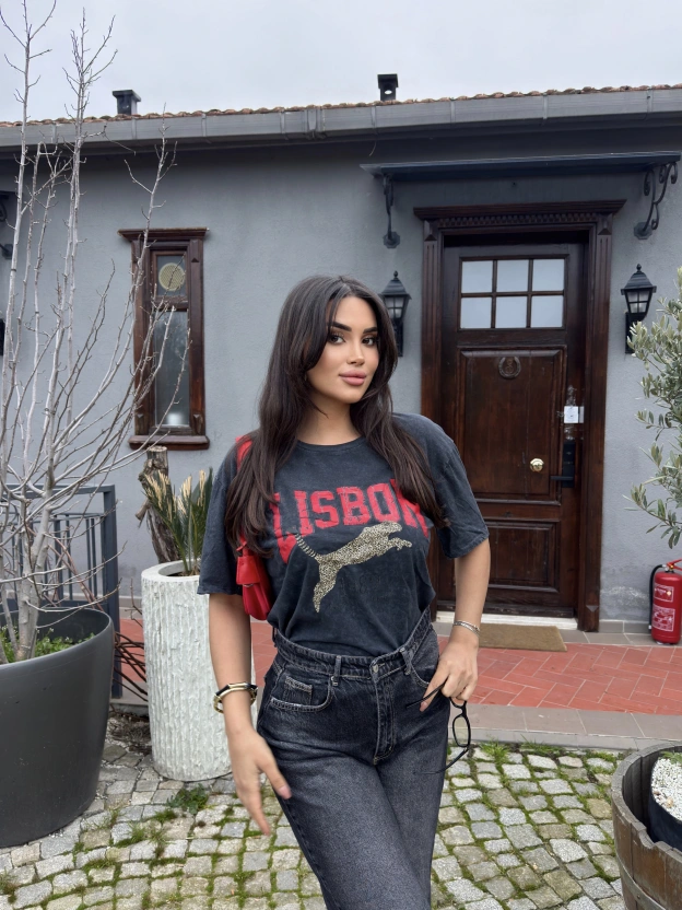 Füme Yıkamalı Baskılı Oversize Tshırt