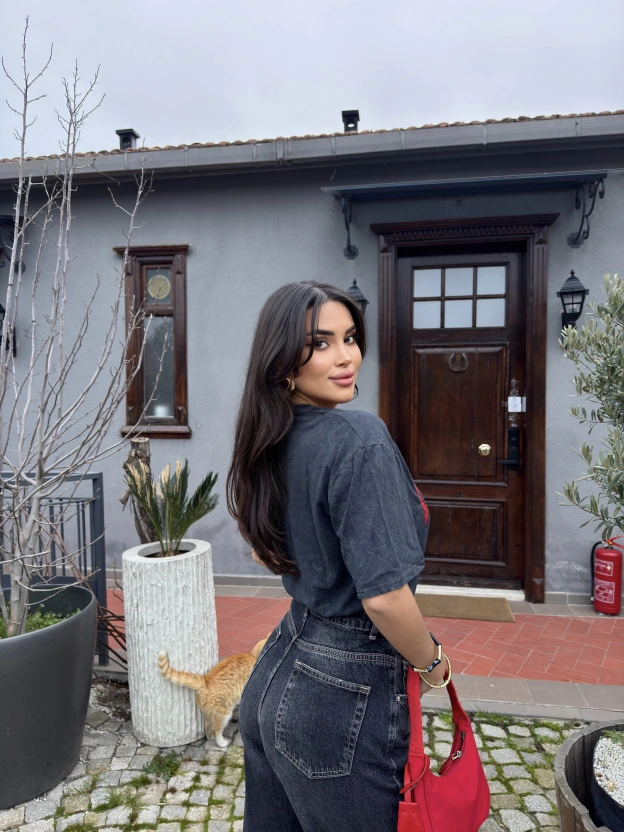 Füme Yıkamalı Baskılı Oversize Tshırt