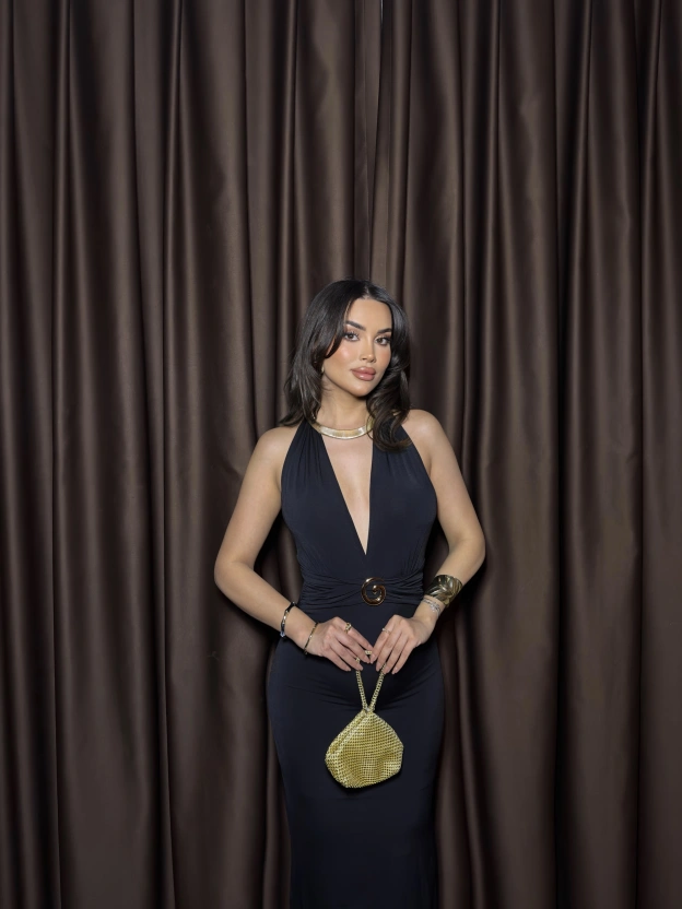 Siyah G Tokalı Uzun Elbise