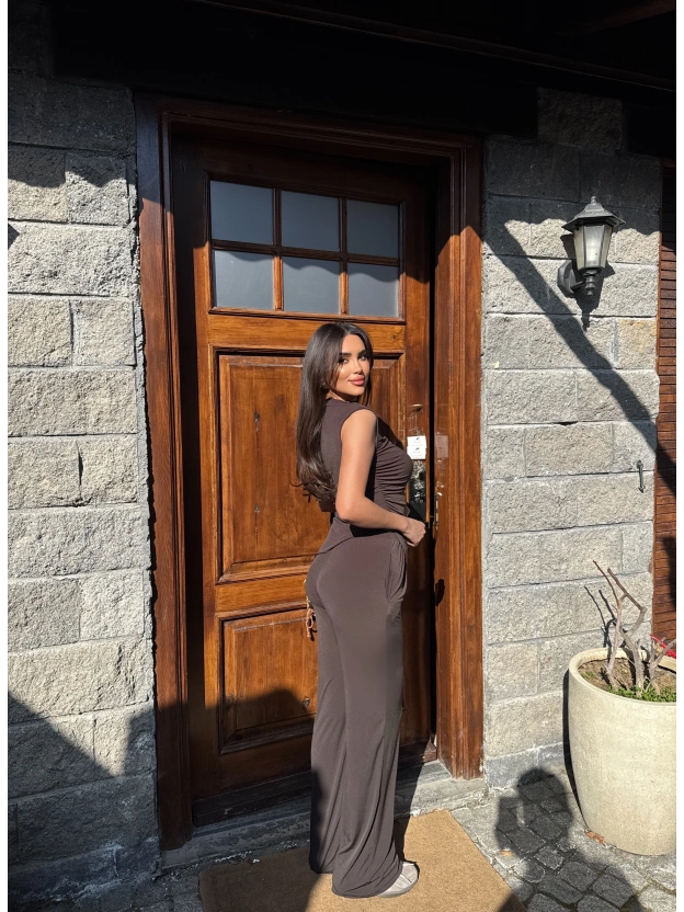 Acı Kahve Bisiklet Yaka Kolsuz İkili Takım