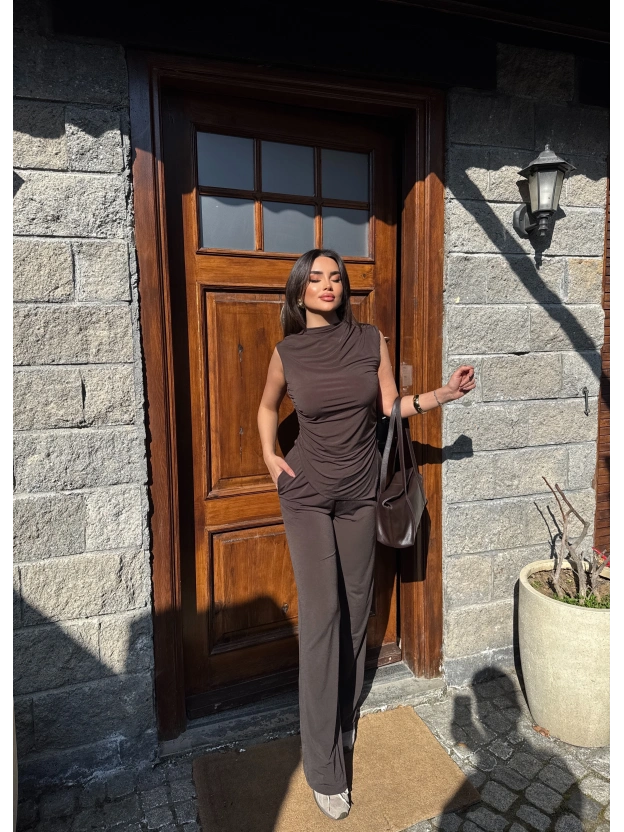 Acı Kahve Bisiklet Yaka Kolsuz İkili Takım