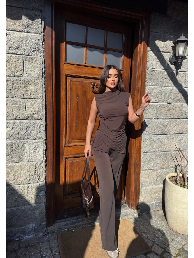 Acı Kahve Bisiklet Yaka Kolsuz İkili Takım