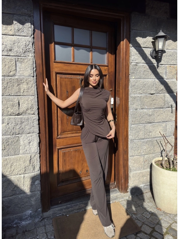 Acı Kahve Bisiklet Yaka Kolsuz İkili Takım