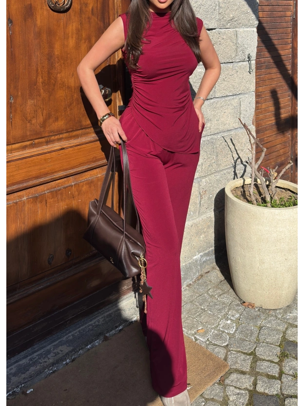 Bordo Bisiklet Yaka Kolsuz İkili Takım