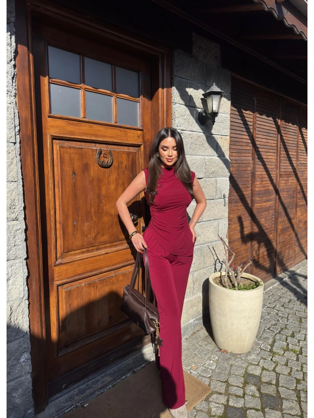 Bordo Bisiklet Yaka Kolsuz İkili Takım