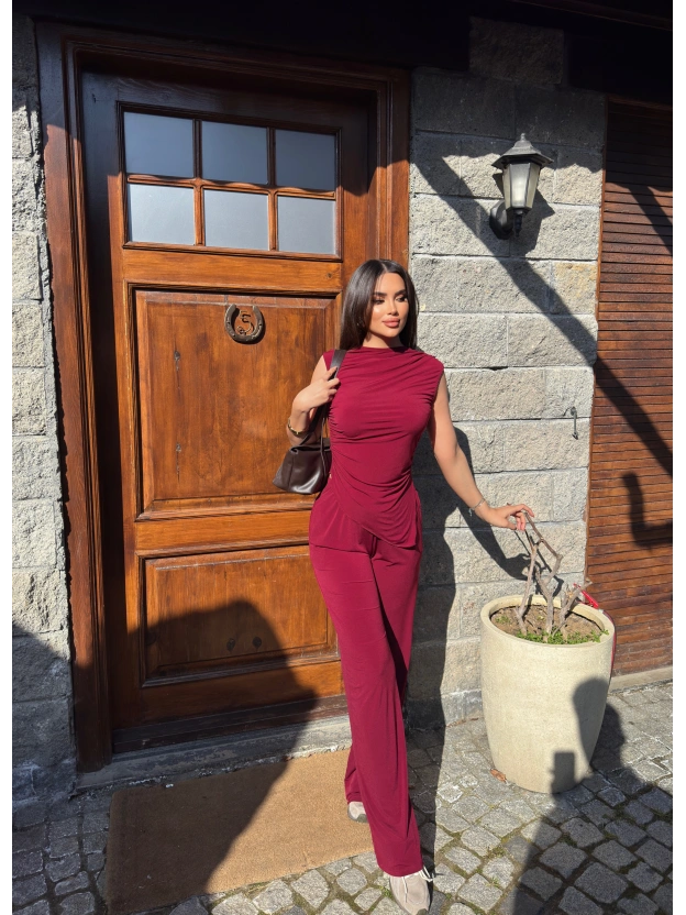 Bordo Bisiklet Yaka Kolsuz İkili Takım